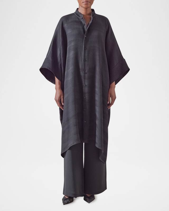Collarless Short-Sleeve Kaftan Shirt (Very Long Length)